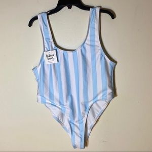 Kulani Kinis Blue & White Striped One Piece Plus Size Swim Suit